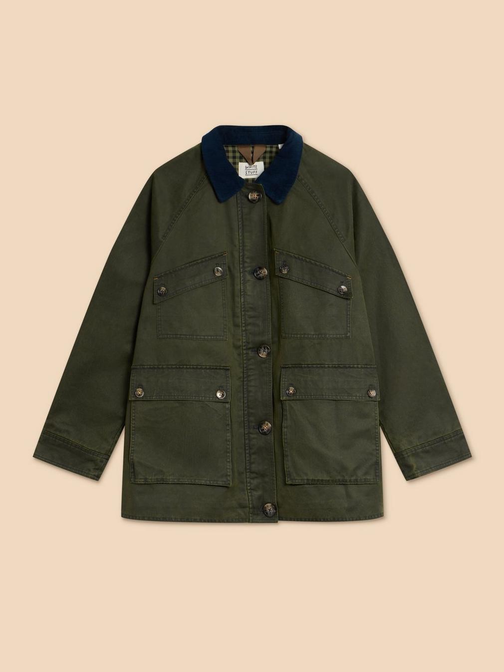 Juniper Cotton Jacket in KHAKI GRN - FLAT FRONT