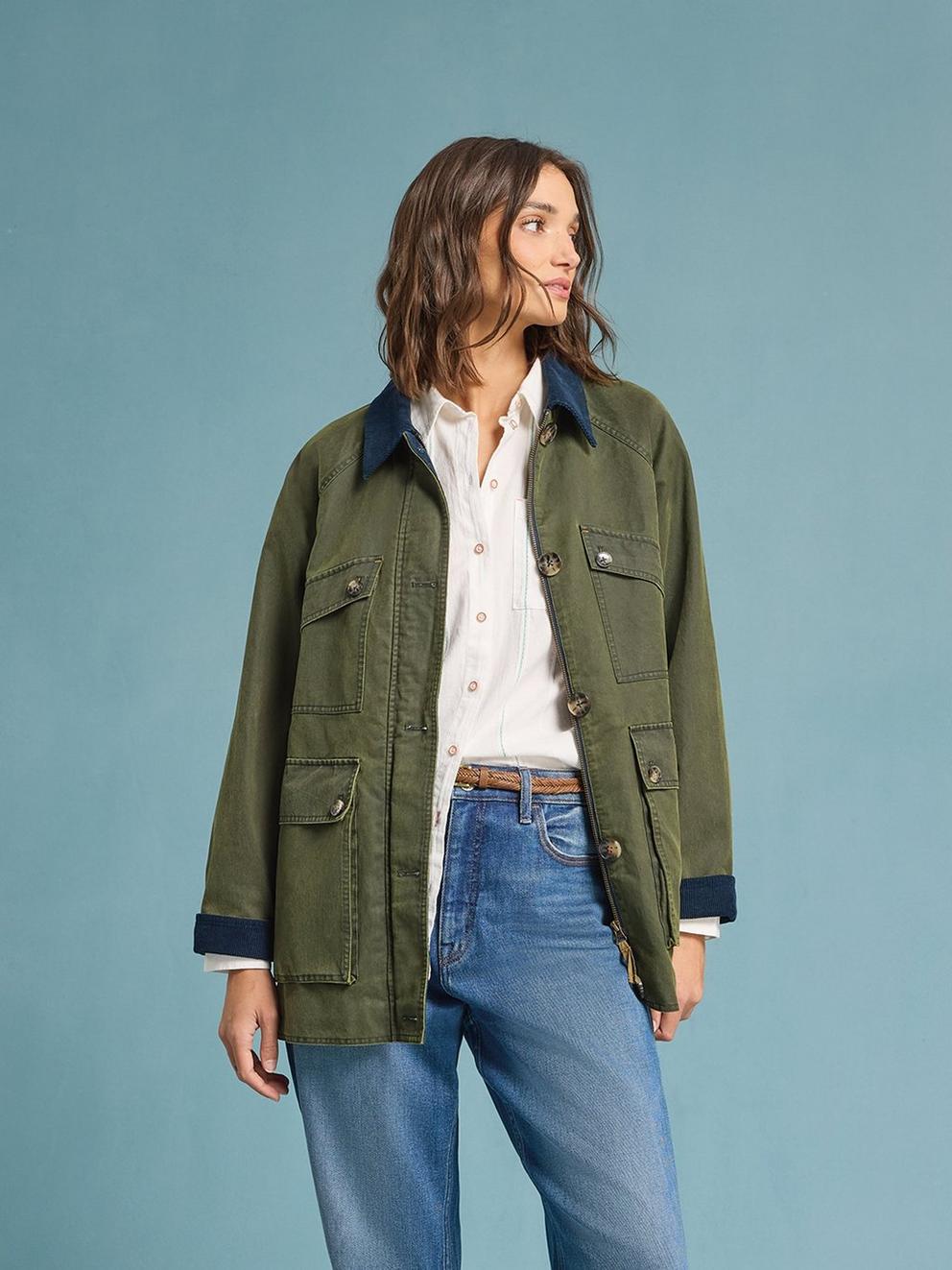 Juniper Cotton Jacket in KHAKI GRN - MIXED