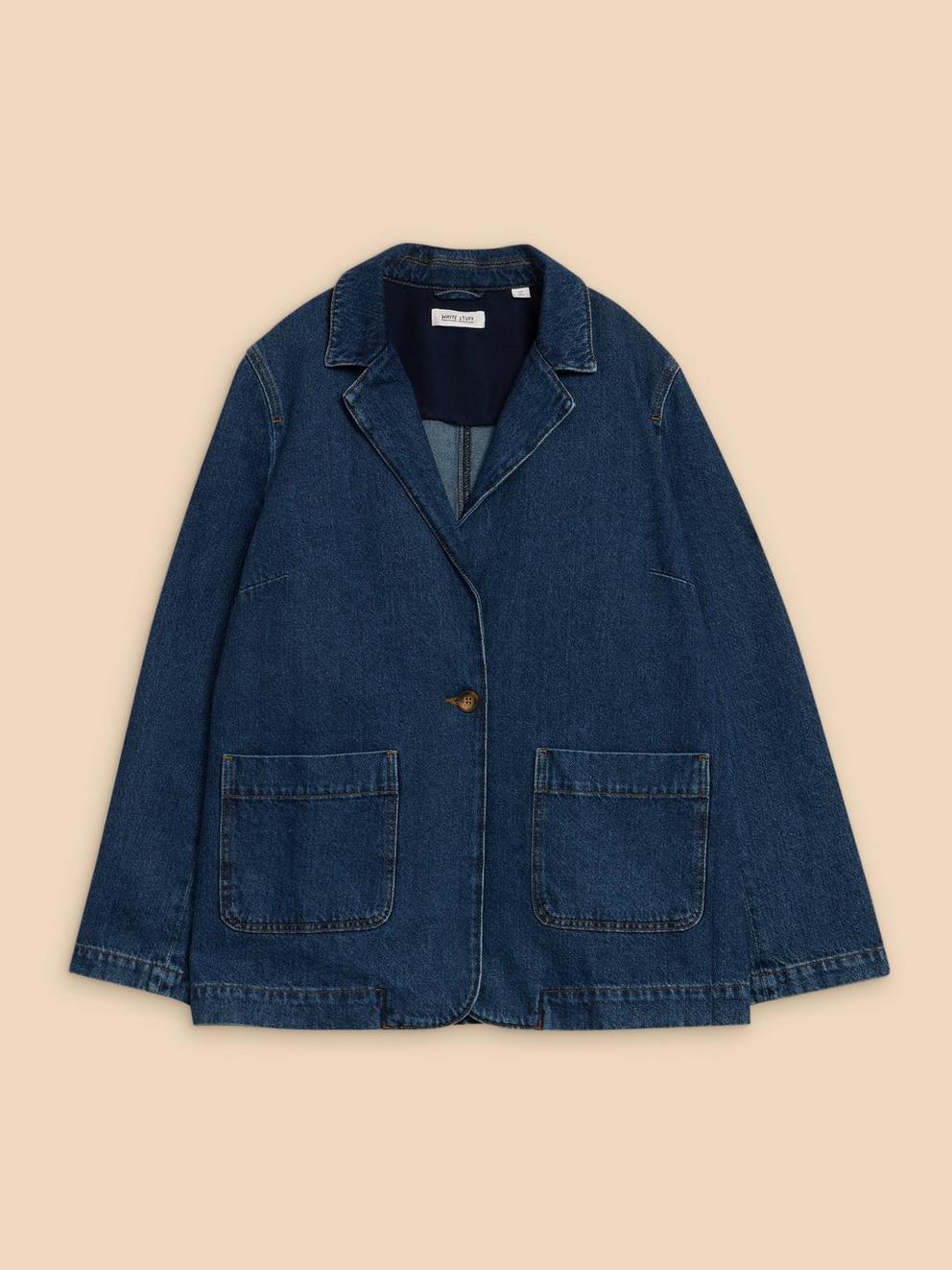 Loren Denim Blazer in DK DENIM - FLAT FRONT