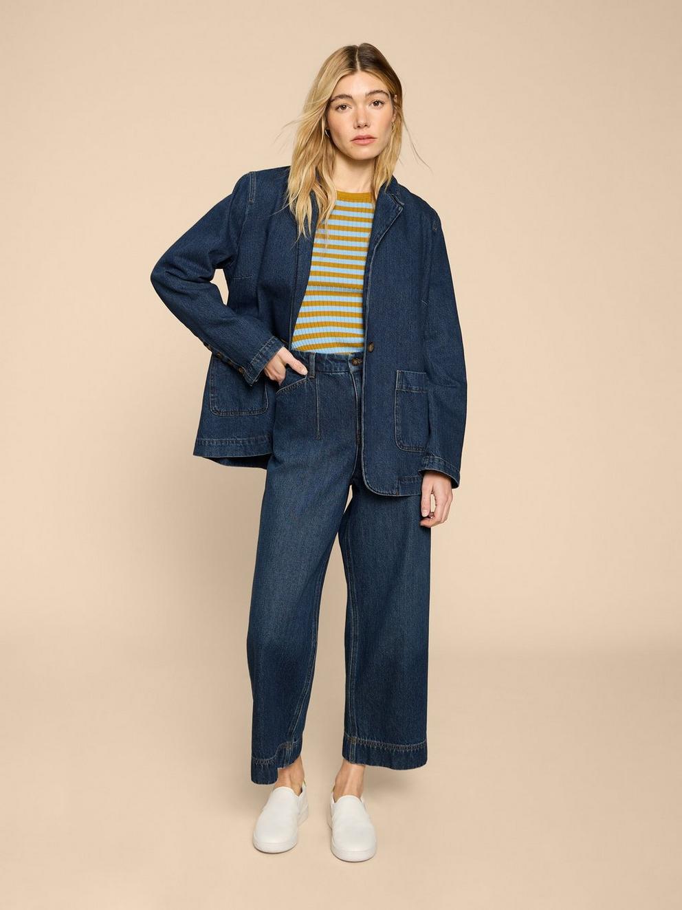 Loren Denim Blazer in DK DENIM - MODEL FRONT