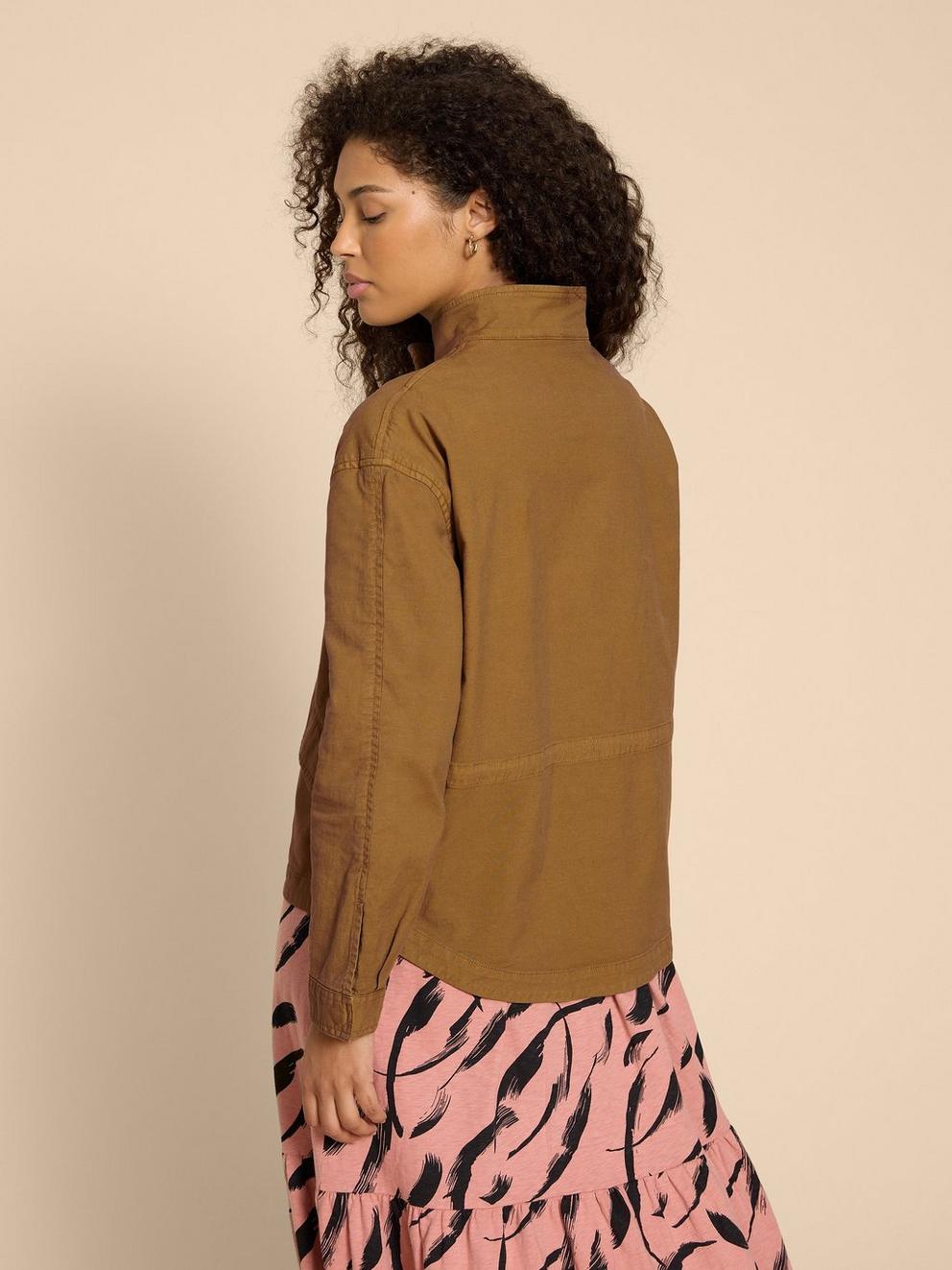 Harriet Cotton Jacket in KHAKI GRN - MODEL BACK