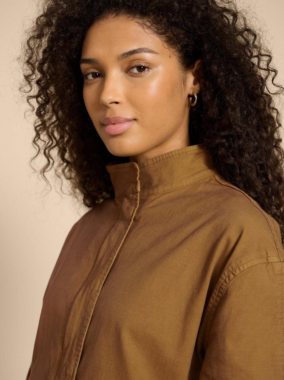 Harriet Cotton Jacket in KHAKI GRN - MODEL FRONT