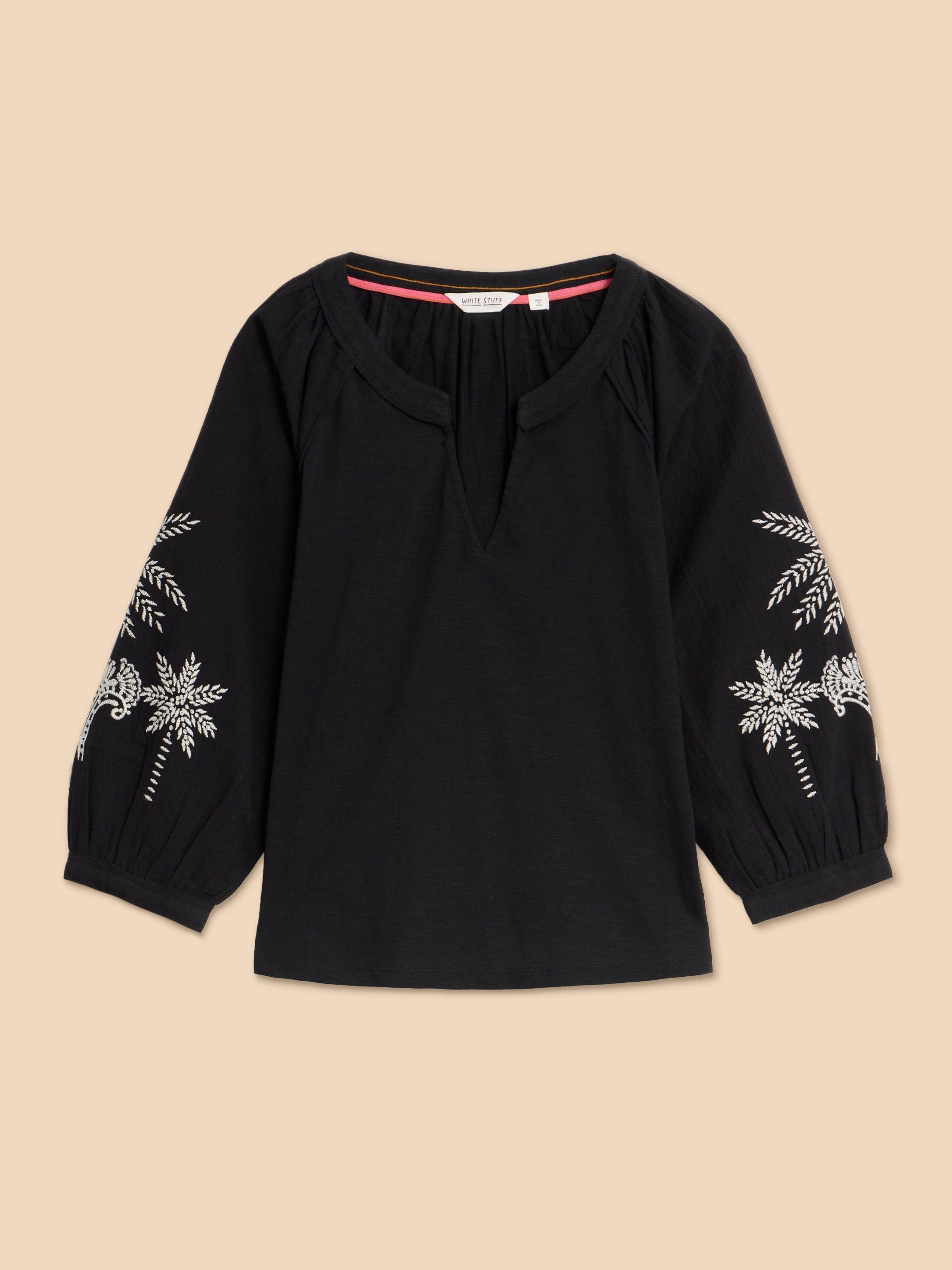 MILLIE MIX EMBROIDERED TOP in BLK MLT - FLAT FRONT