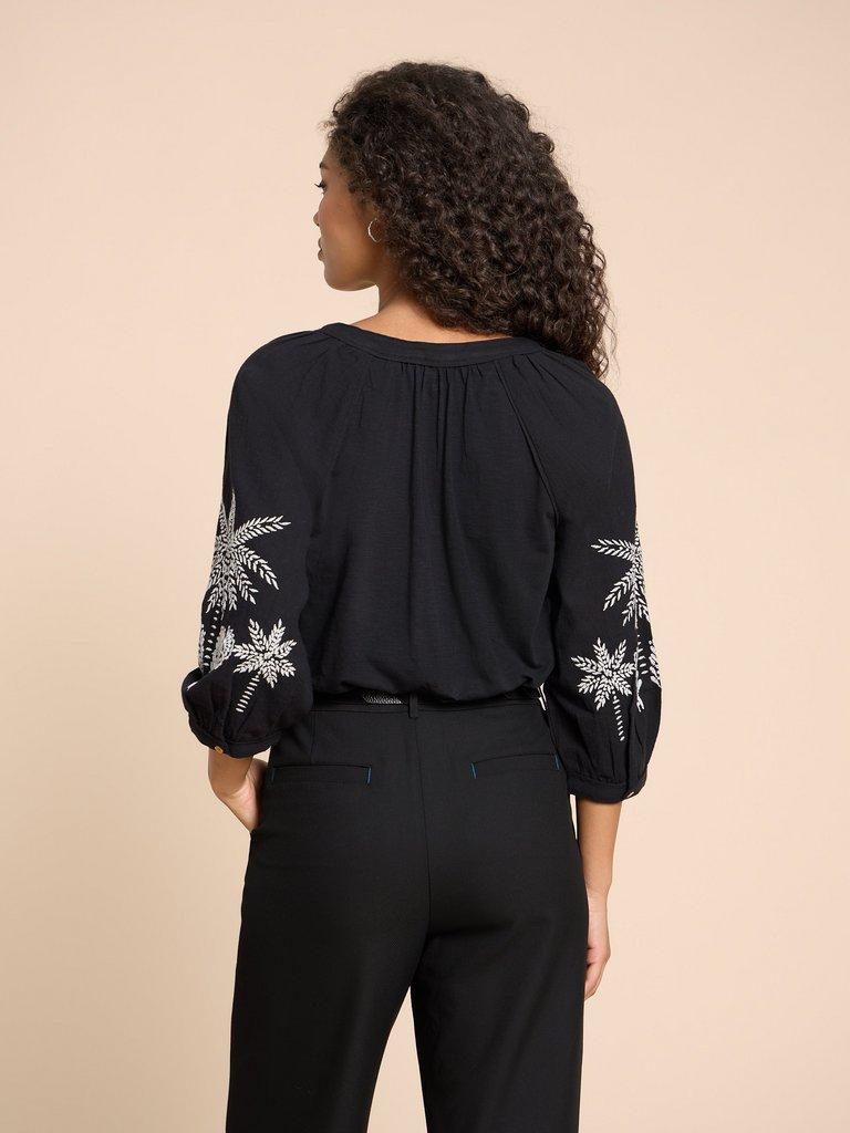 MILLIE MIX EMBROIDERED TOP in BLK MLT - MODEL BACK