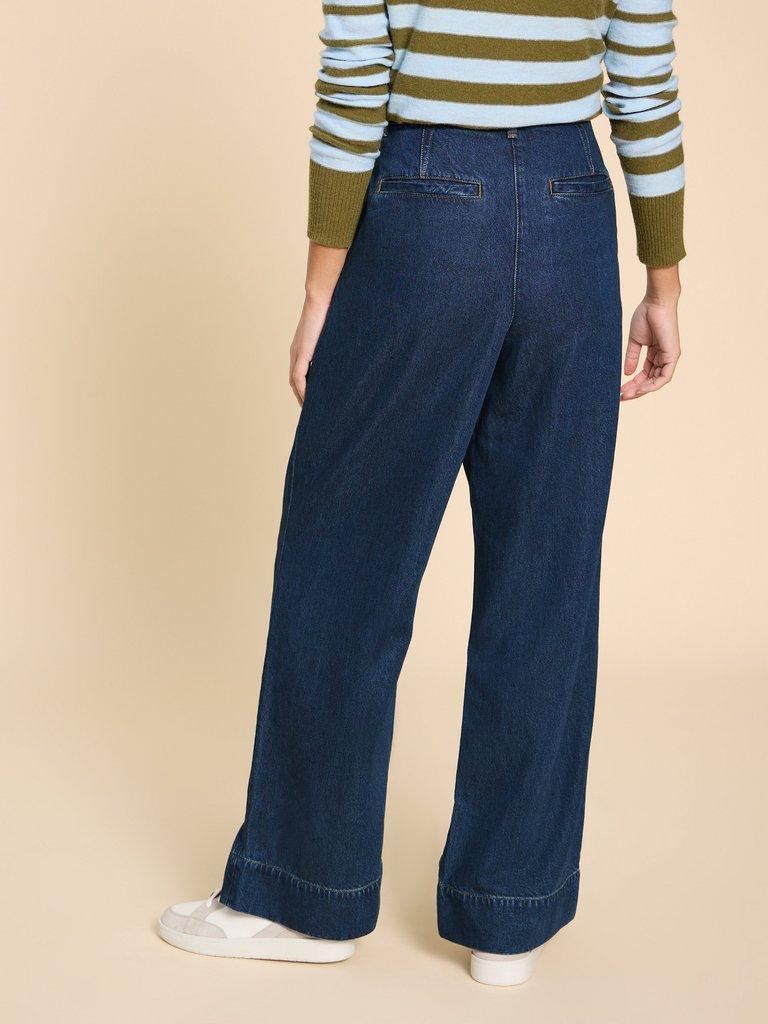 Kerry Wide Leg Denim Trouser in DK DENIM - MODEL BACK