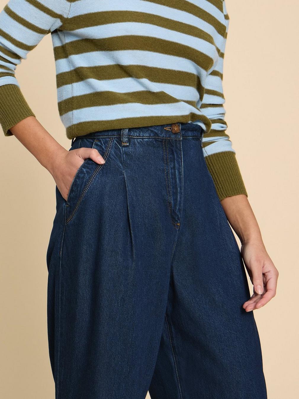 Kerry Wide Leg Denim Trouser in DK DENIM - MODEL DETAIL