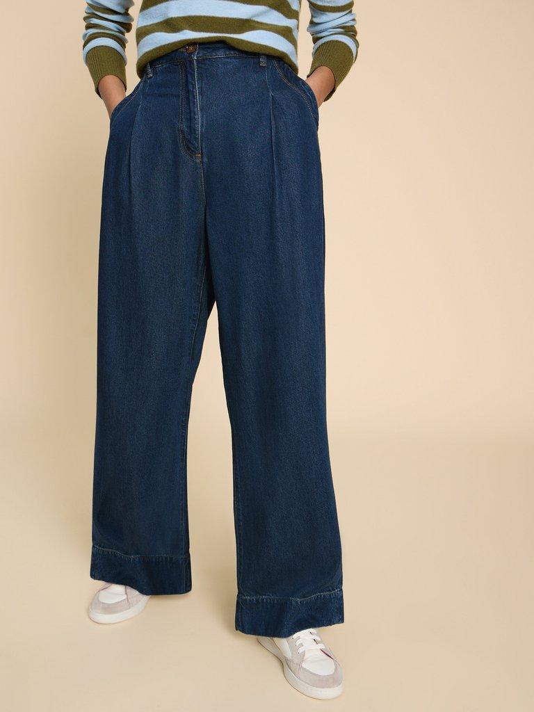 Kerry Wide Leg Denim Trouser in DK DENIM - MODEL FRONT