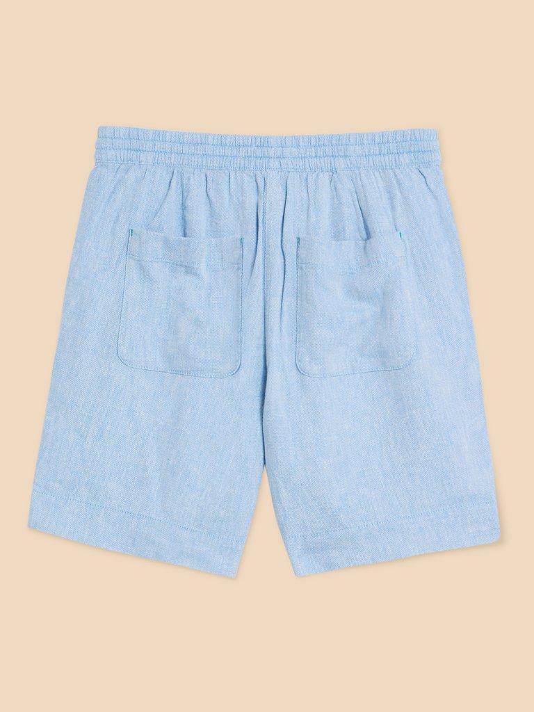 Elle Linen Blend Short in CHAMB BLUE - FLAT BACK