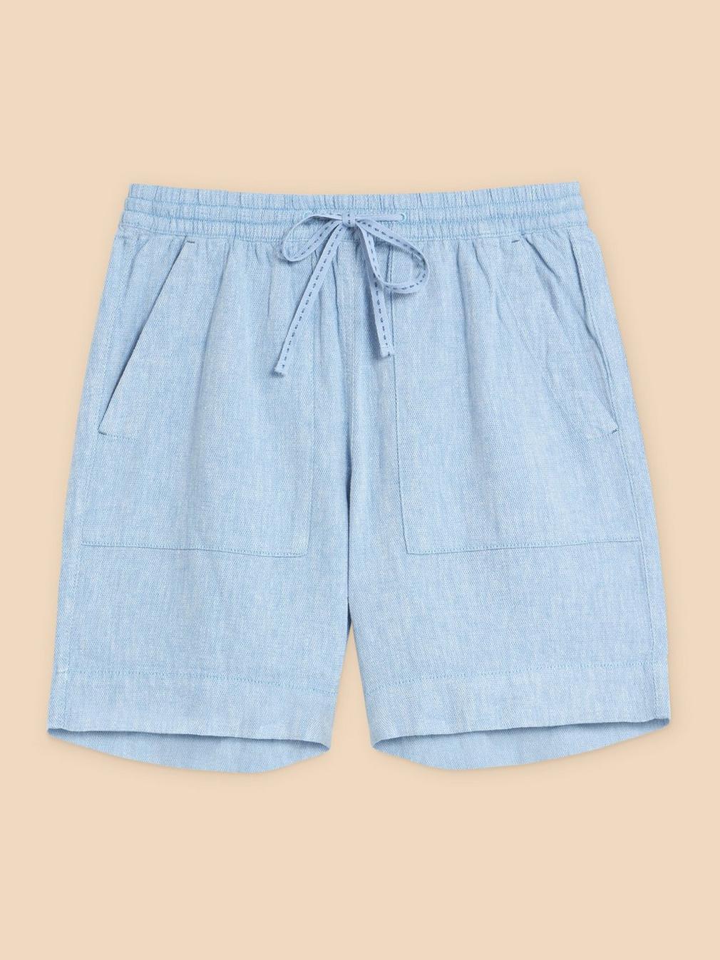 Elle Linen Blend Short in CHAMB BLUE - FLAT FRONT