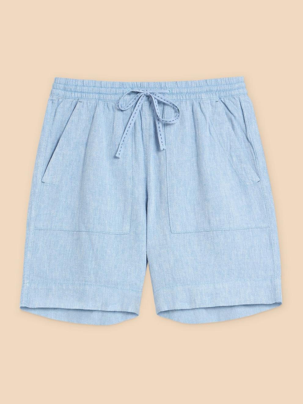 Elle Linen Blend Short in CHAMB BLUE - FLAT FRONT