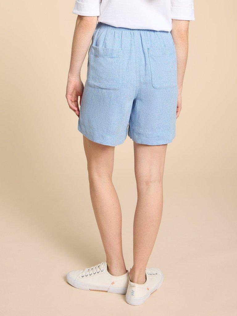 Elle Linen Blend Short in CHAMB BLUE - MODEL BACK