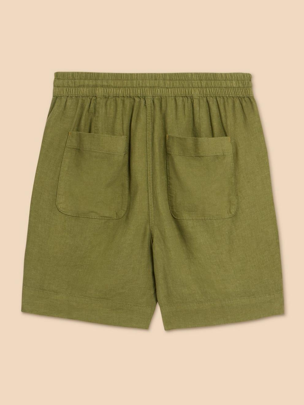 Elle Linen Blend Short in DK GREEN - FLAT BACK