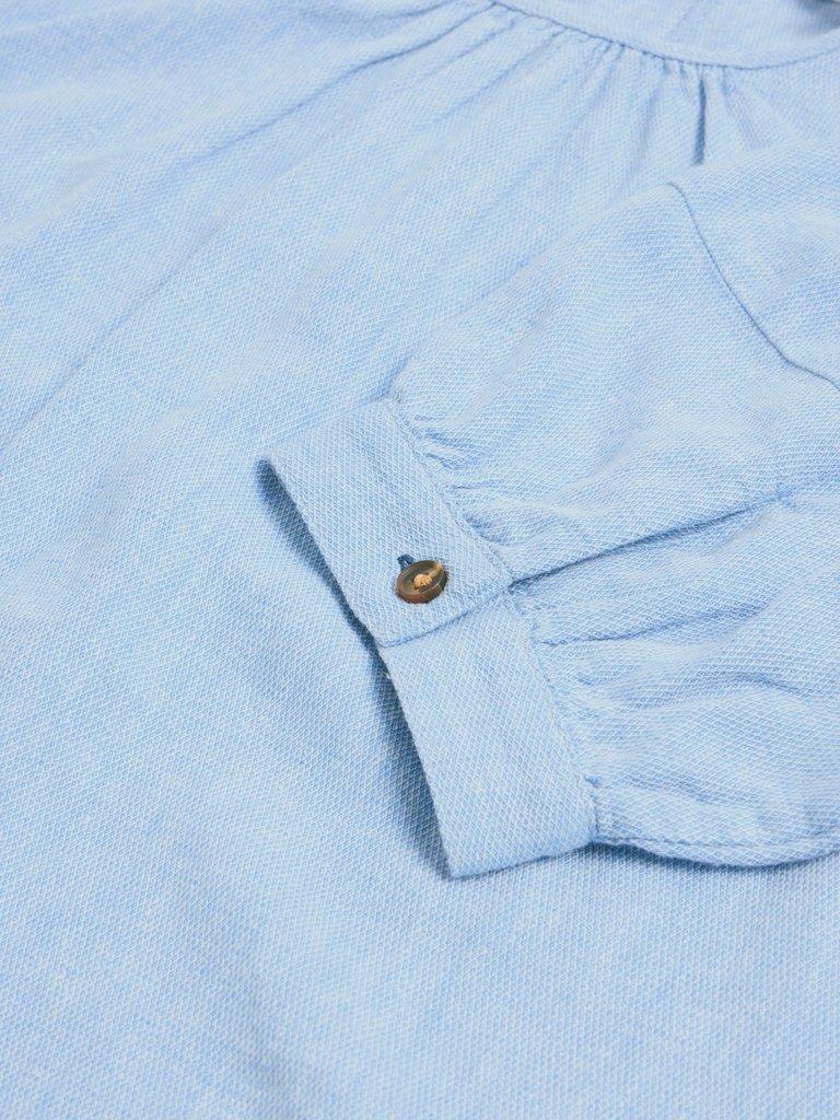 Shelly Linen Blend Top in CHAMB BLUE - FLAT DETAIL