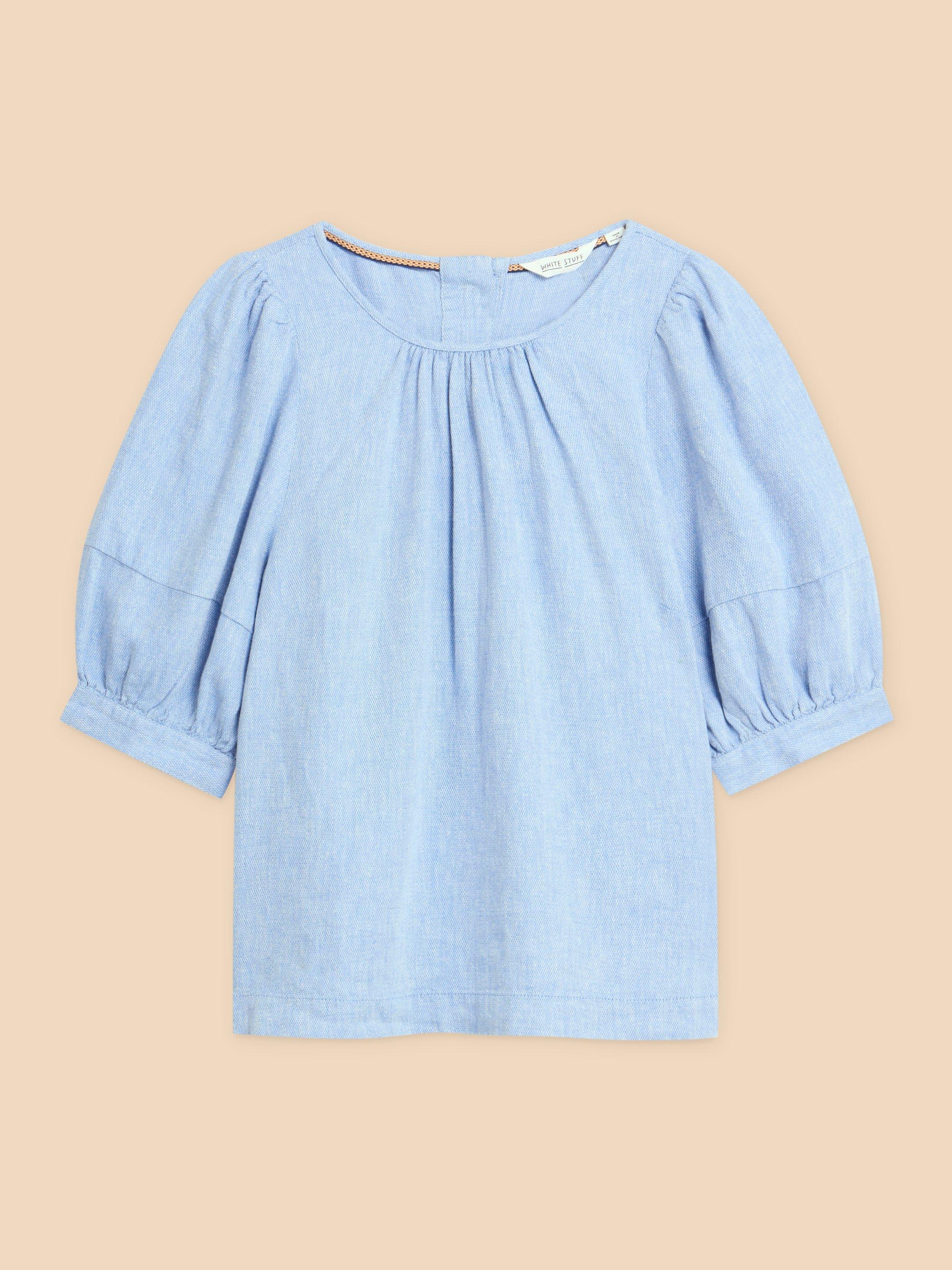 Shelly Linen Blend Top in CHAMB BLUE - FLAT FRONT