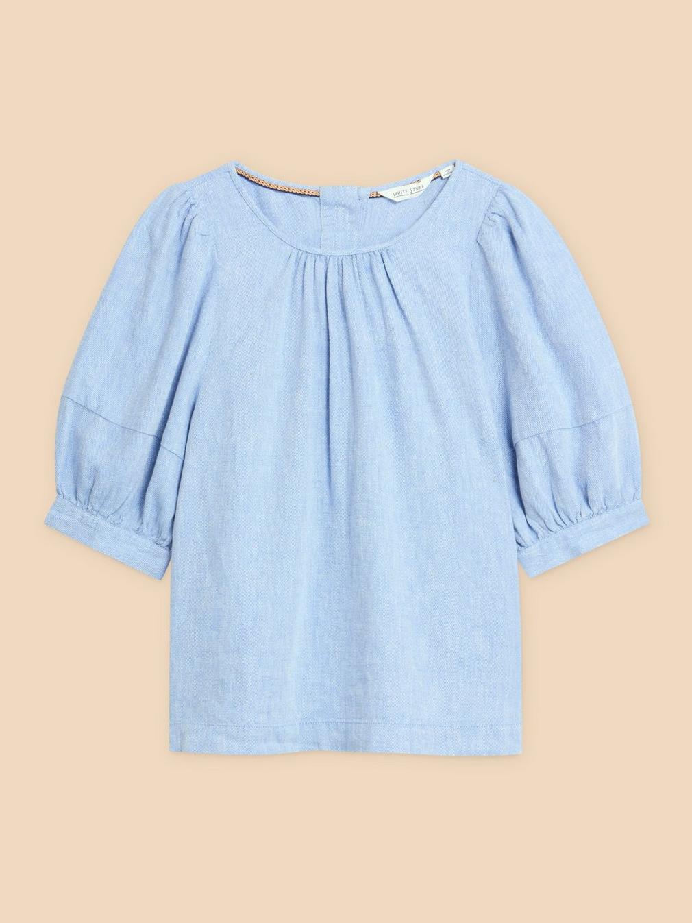 Shelly Linen Blend Top in CHAMB BLUE - FLAT FRONT