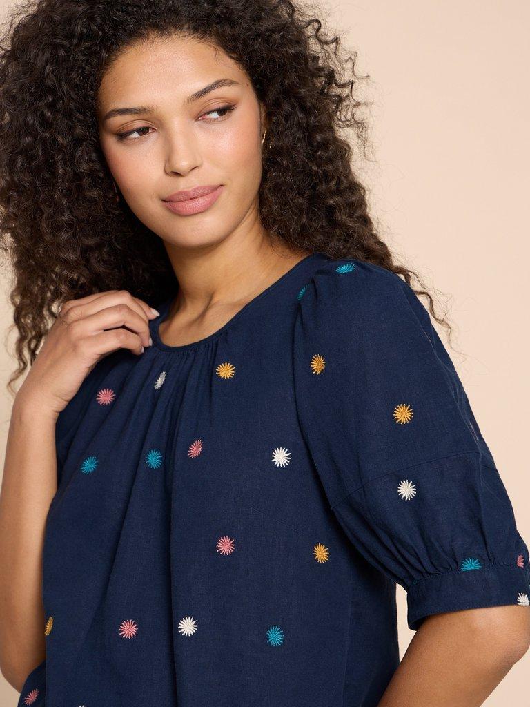 Shelly Linen Blend Top in NAVY MULTI | White Stuff