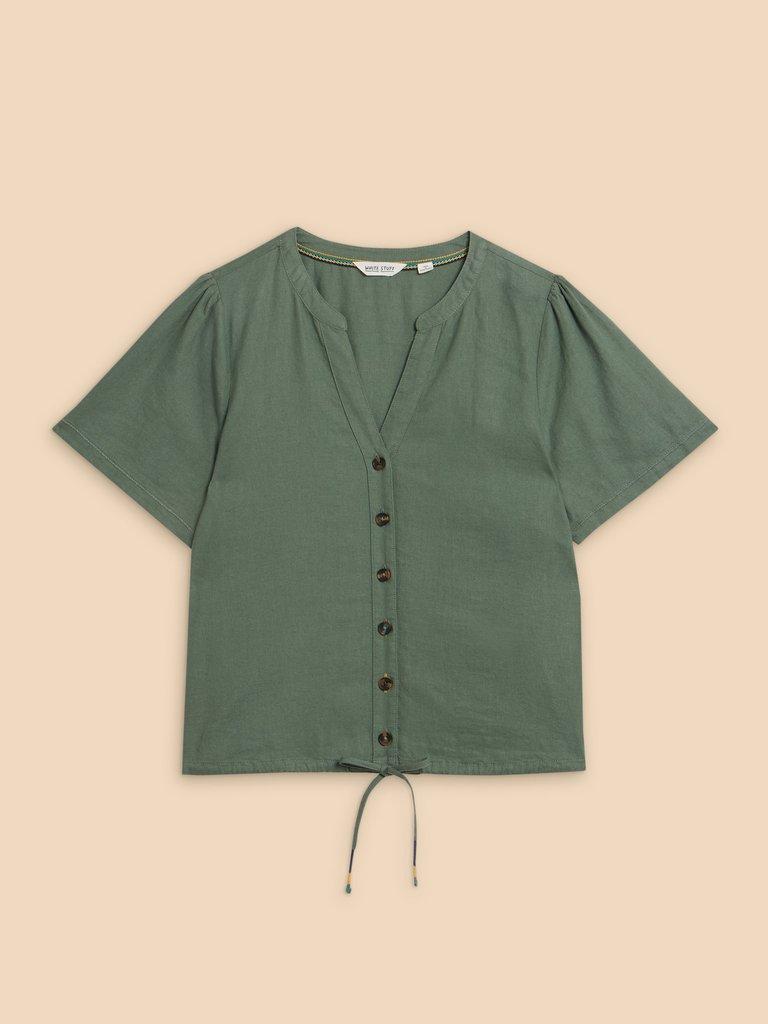 Ferne Linen Blend Shirt in KHAKI GRN - FLAT FRONT