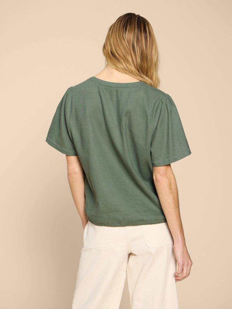 Ferne Linen Blend Shirt in KHAKI GRN - MODEL BACK