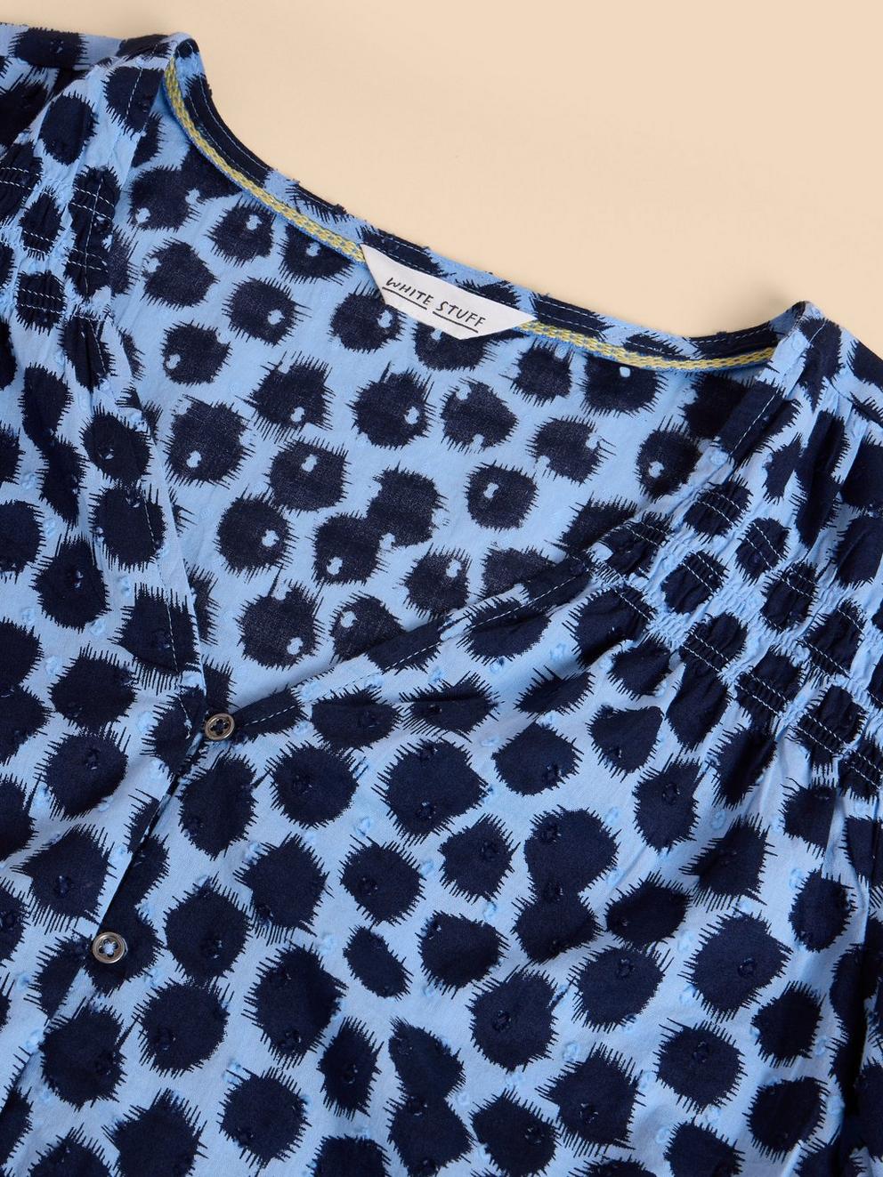 Rae Organic Top in BLUE PR - FLAT DETAIL