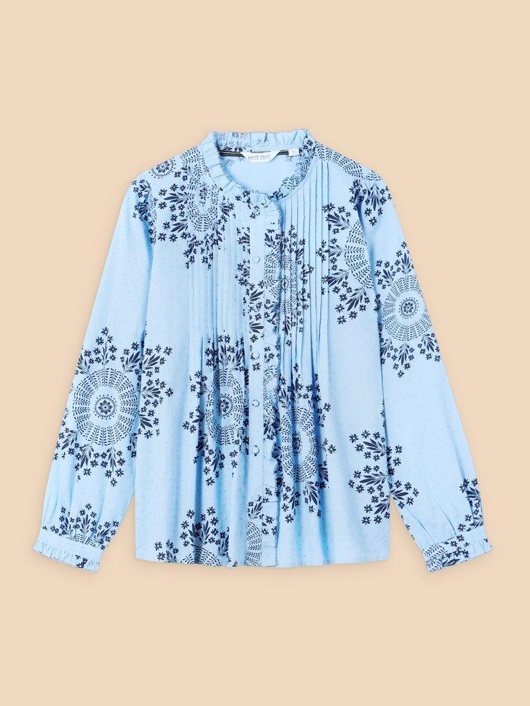 Fia Frill Neck Top in BLUE PR - FLAT FRONT