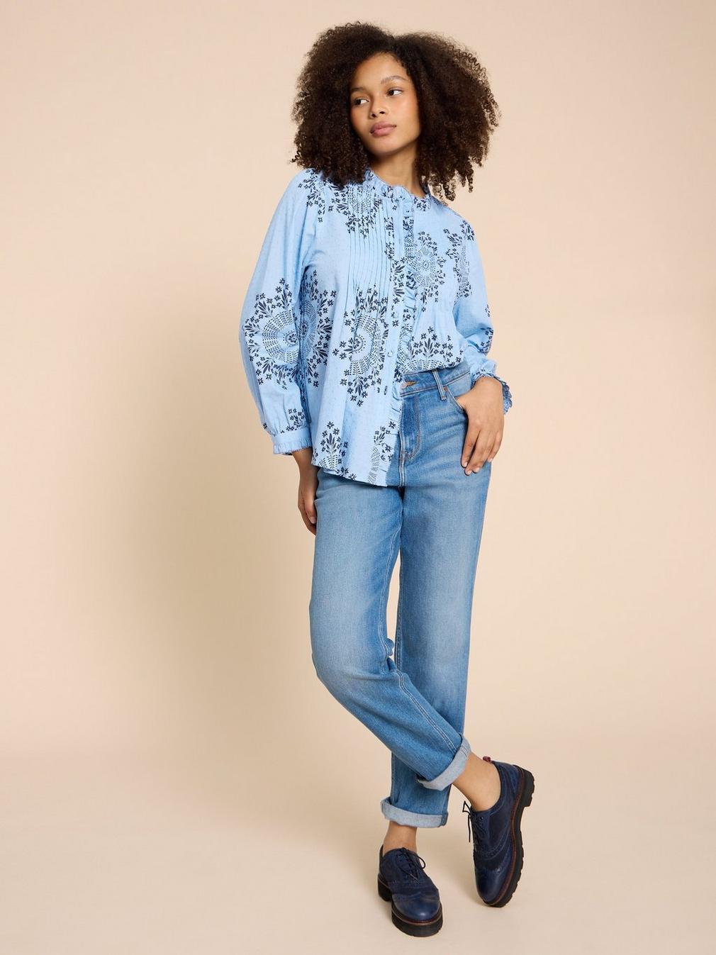 Fia Frill Neck Top in BLUE PR - LIFESTYLE