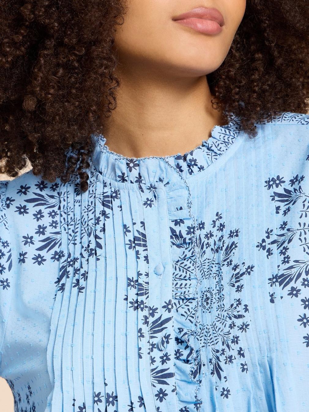 Fia Frill Neck Top in BLUE PR - MODEL DETAIL