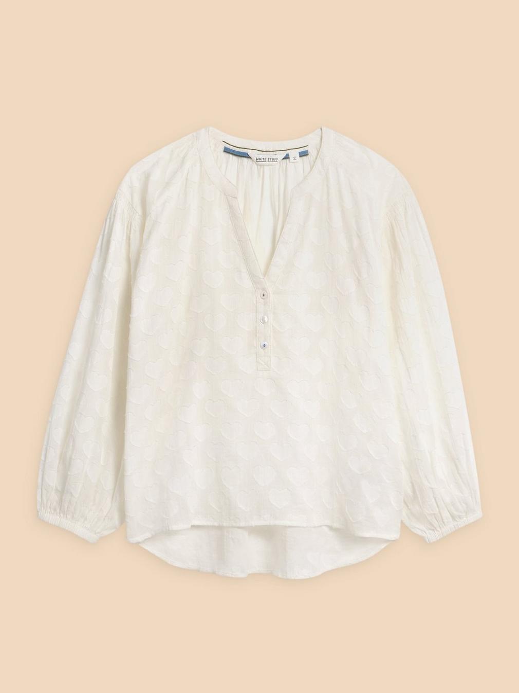 Josie Heart Jacquard Top in PALE IVORY - FLAT FRONT