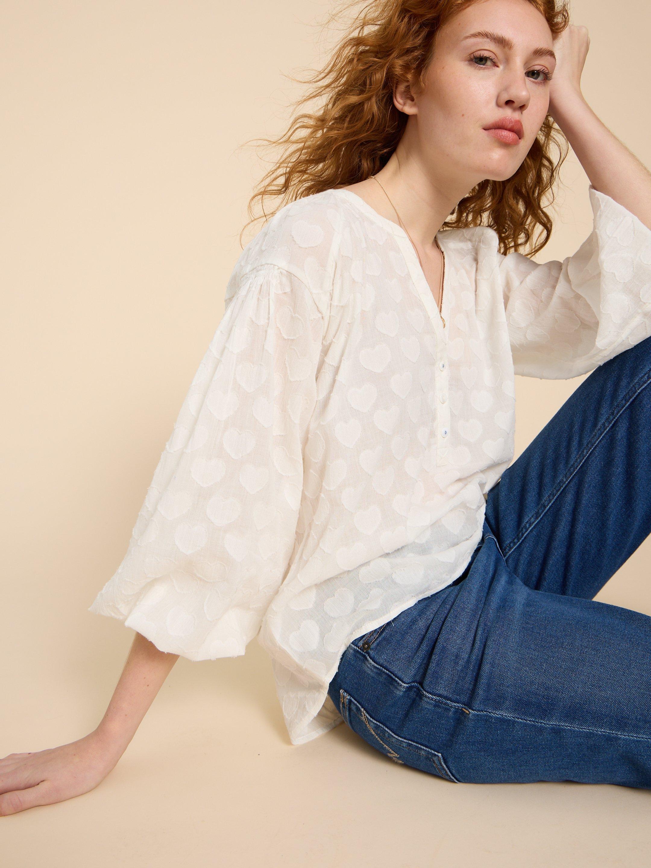 Josie Heart Jacquard Top in PALE IVORY - LIFESTYLE