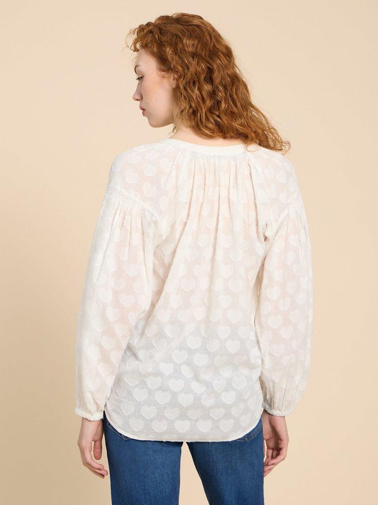 Josie Heart Jacquard Top in PALE IVORY - MODEL BACK