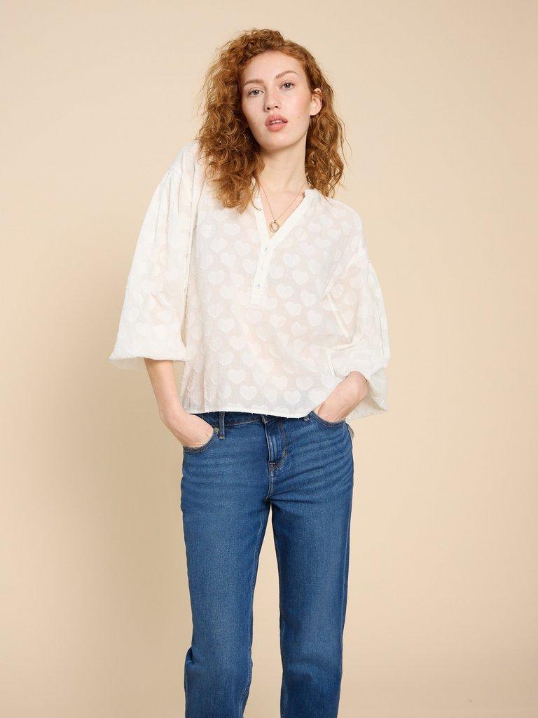 Josie Heart Jacquard Top in PALE IVORY | White Stuff