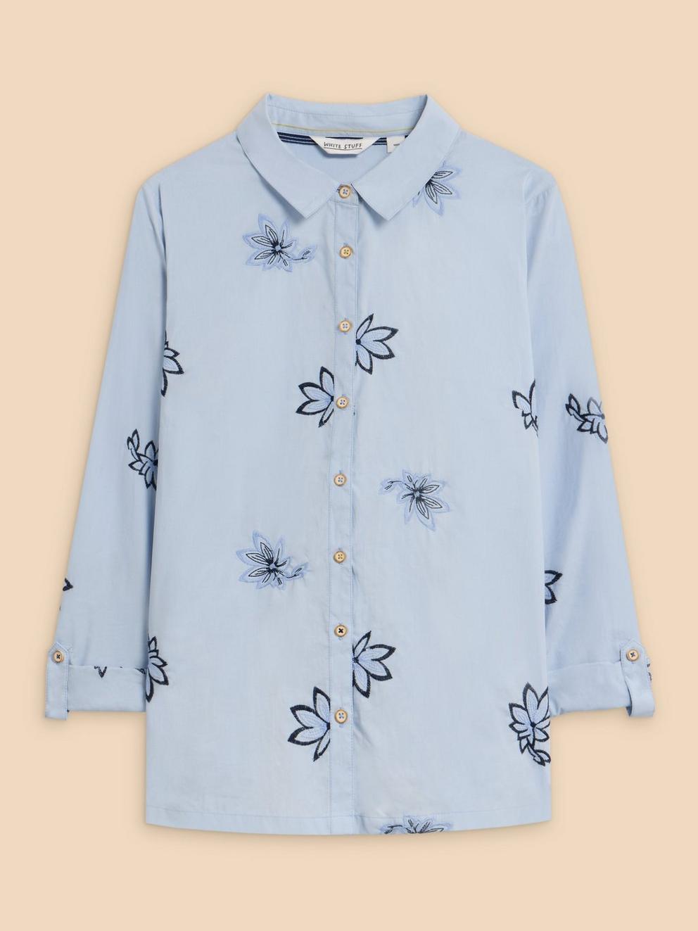 Sophie Embroidered Long Sleeve Shirt in BLUE MLT - FLAT FRONT