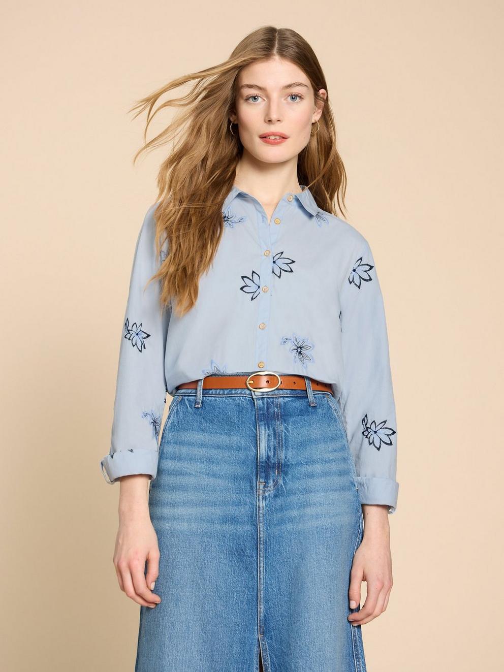 Sophie Embroidered Long Sleeve Shirt in BLUE MLT - LIFESTYLE