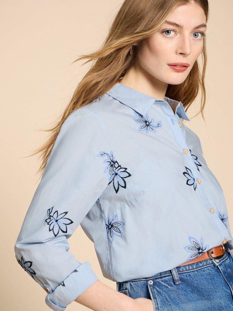 Sophie Embroidered Shirt in BLUE MLT - MODEL DETAIL