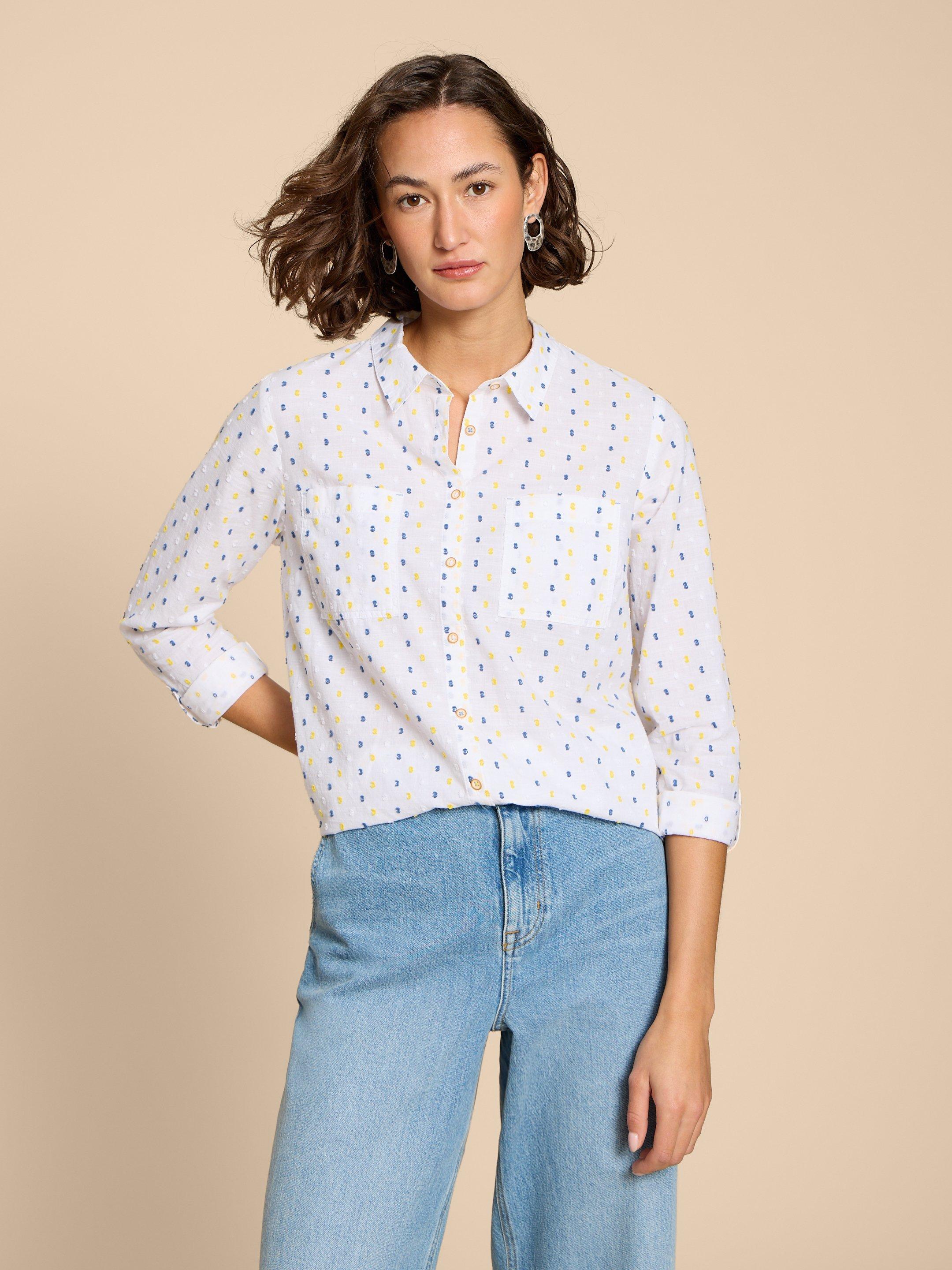 SOPHIE TEXTURED ORGANIC SHIRT in IVORY MLT - LIFESTYLE