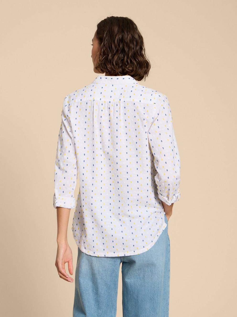 SOPHIE TEXTURED ORGANIC SHIRT in IVORY MLT - MODEL BACK