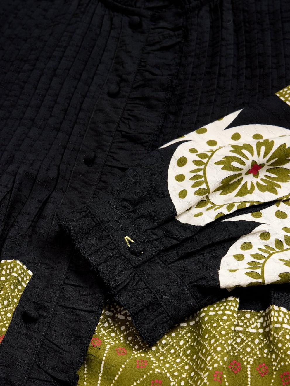 Fia Frill Neck Printed Top in BLK PR - FLAT DETAIL