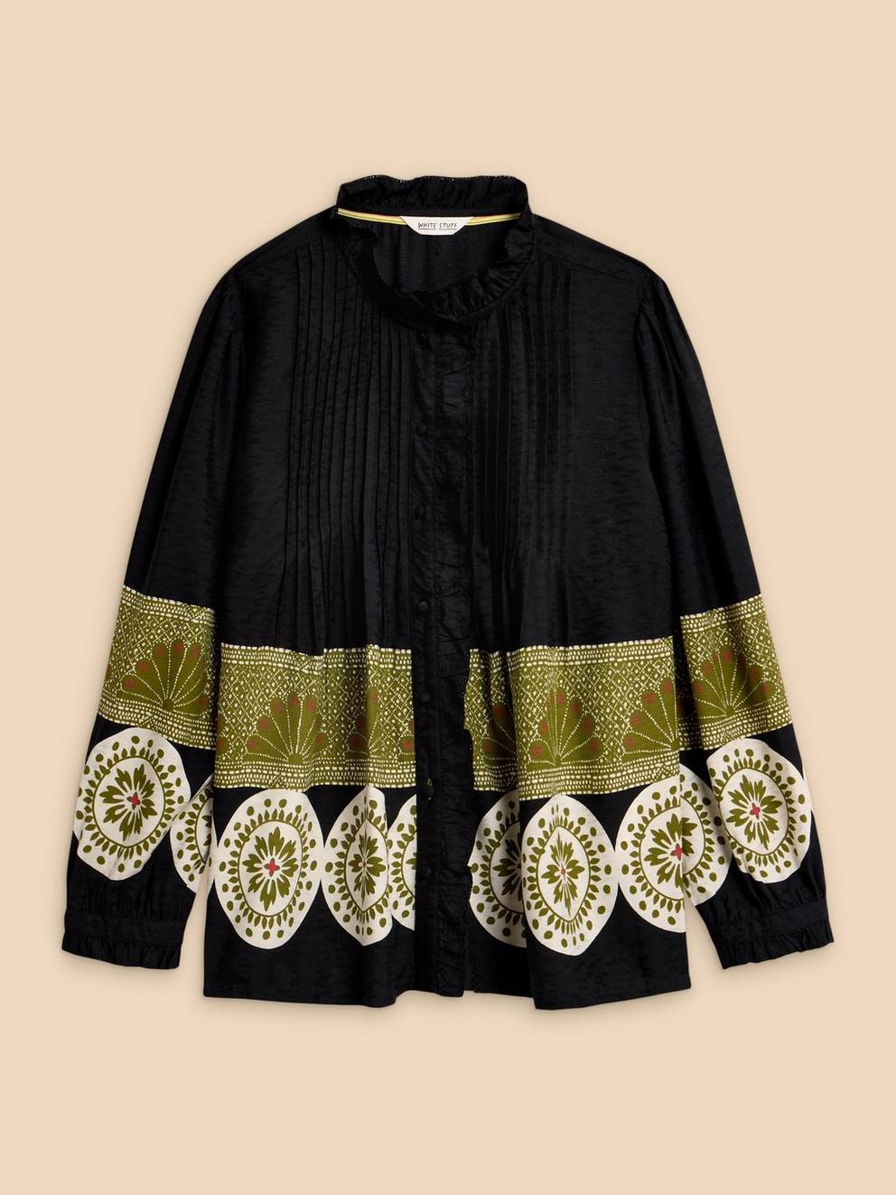 Fia Frill Neck Printed Top in BLK PR - FLAT FRONT