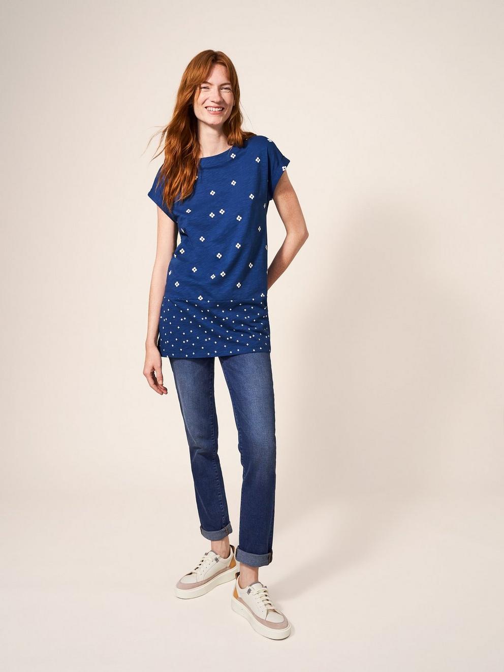 CARRIE CREW NECK TUNIC in NAVY PR - MODEL FRONT