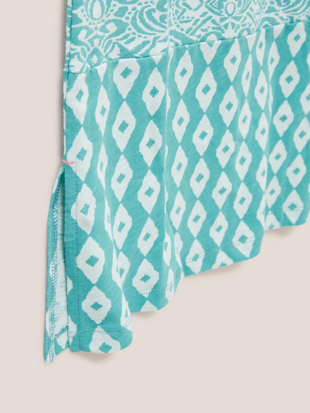 CARRIE CREW NECK TUNIC in TEAL PR - FLAT DETAIL