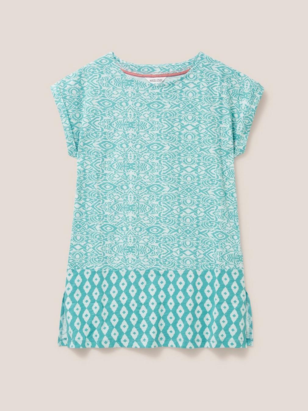 CARRIE CREW NECK TUNIC in TEAL PR - FLAT FRONT