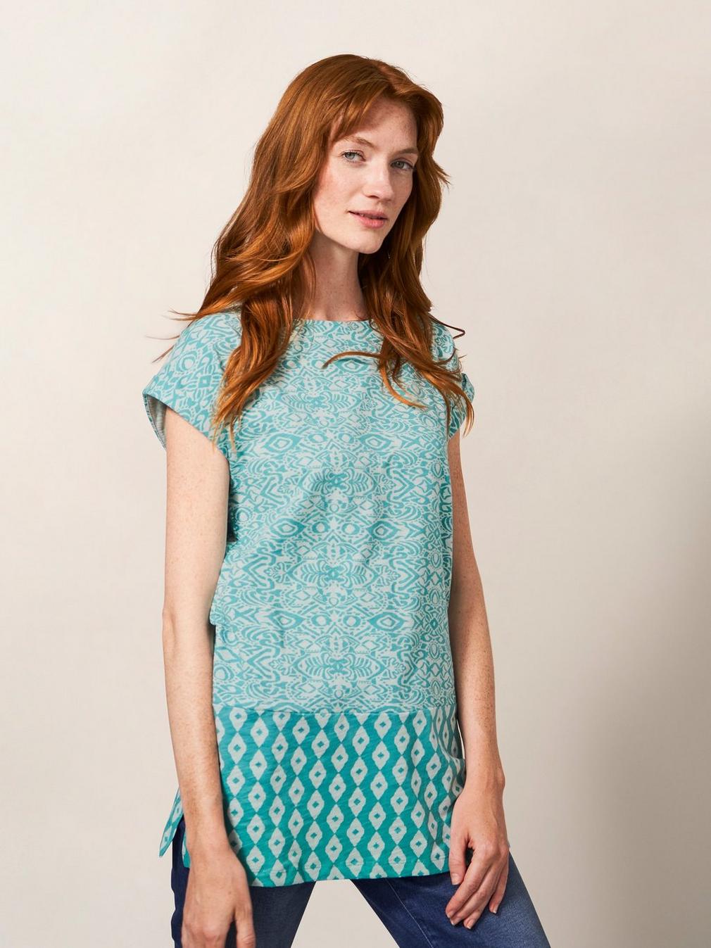 CARRIE CREW NECK TUNIC in TEAL PR - LIFESTYLE