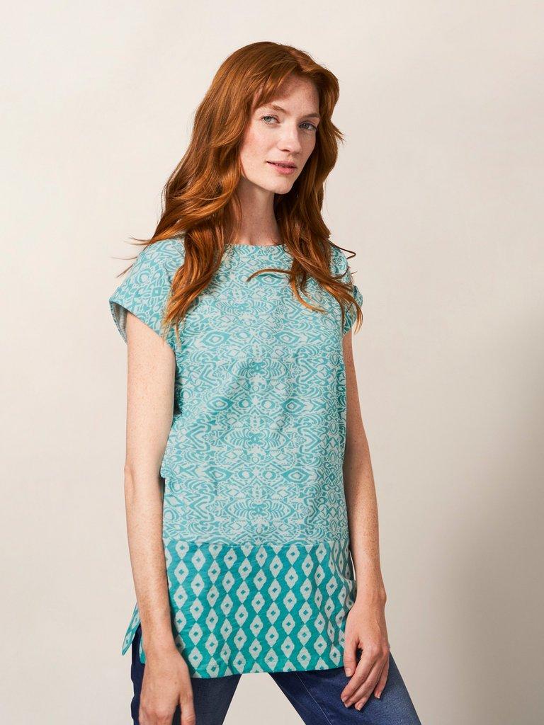 CARRIE CREW NECK TUNIC in TEAL PRINT White Stuff