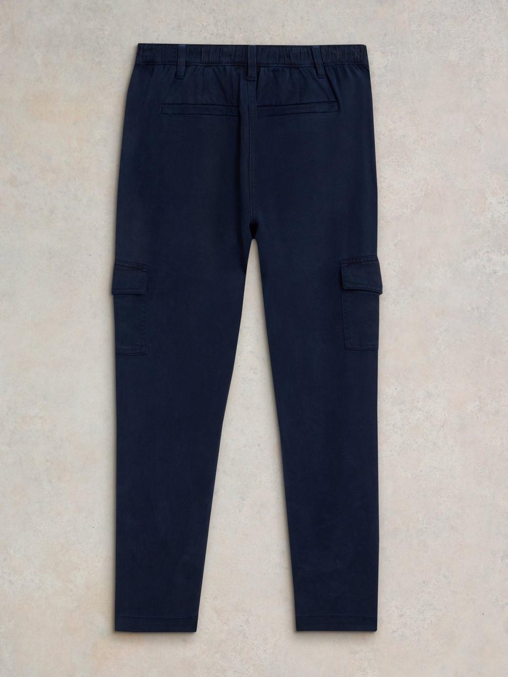 Arlo Tencel Cargo Trouser in DARK NAVY - FLAT BACK