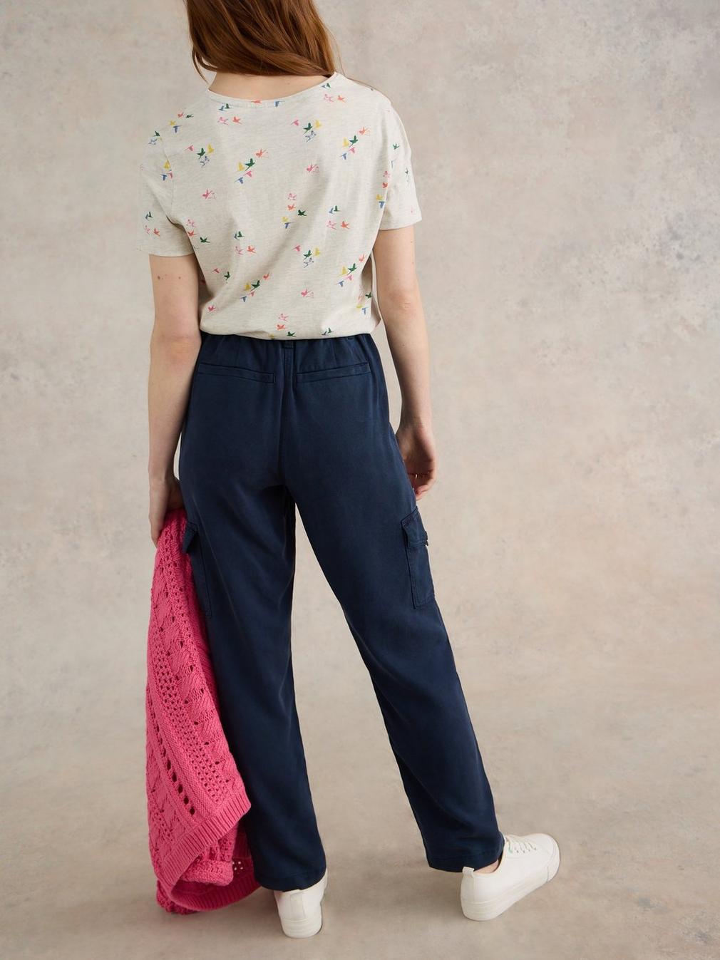 Arlo Tencel Cargo Trouser in DARK NAVY - MODEL BACK