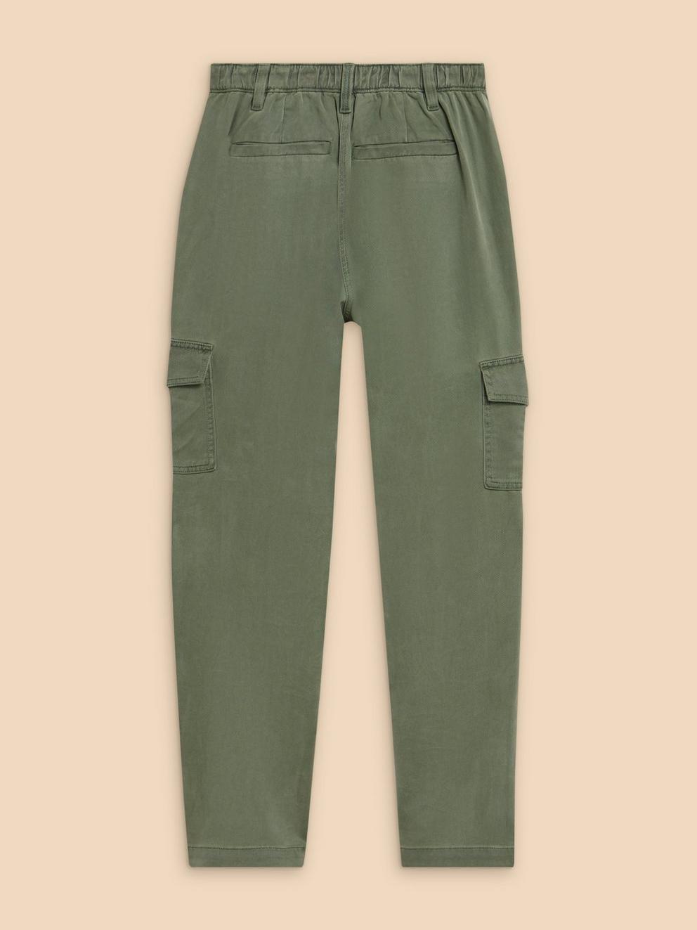 Arlo Tencel Cargo Trouser in MID GREEN - FLAT BACK