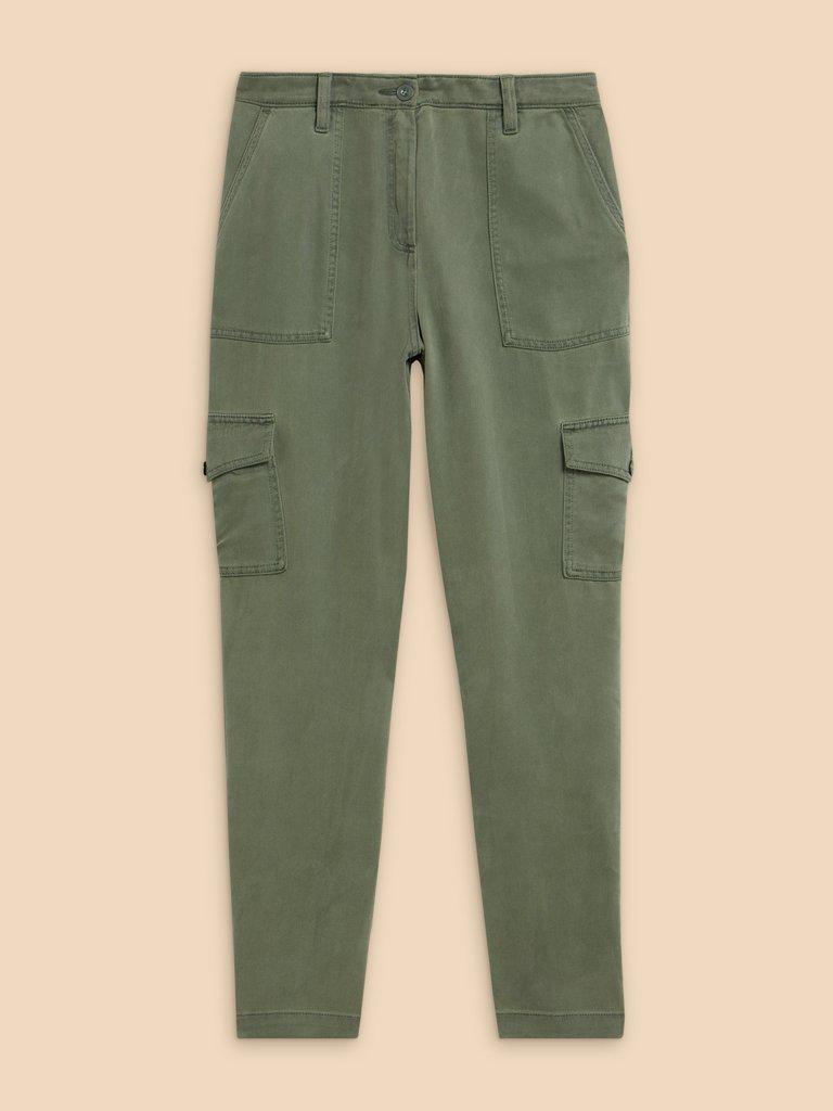 Arlo Tencel Cargo Trouser in MID GREEN - FLAT FRONT