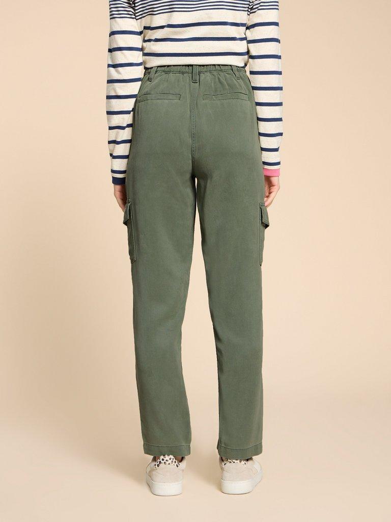 Arlo Tencel Cargo Trouser in MID GREEN - MODEL BACK