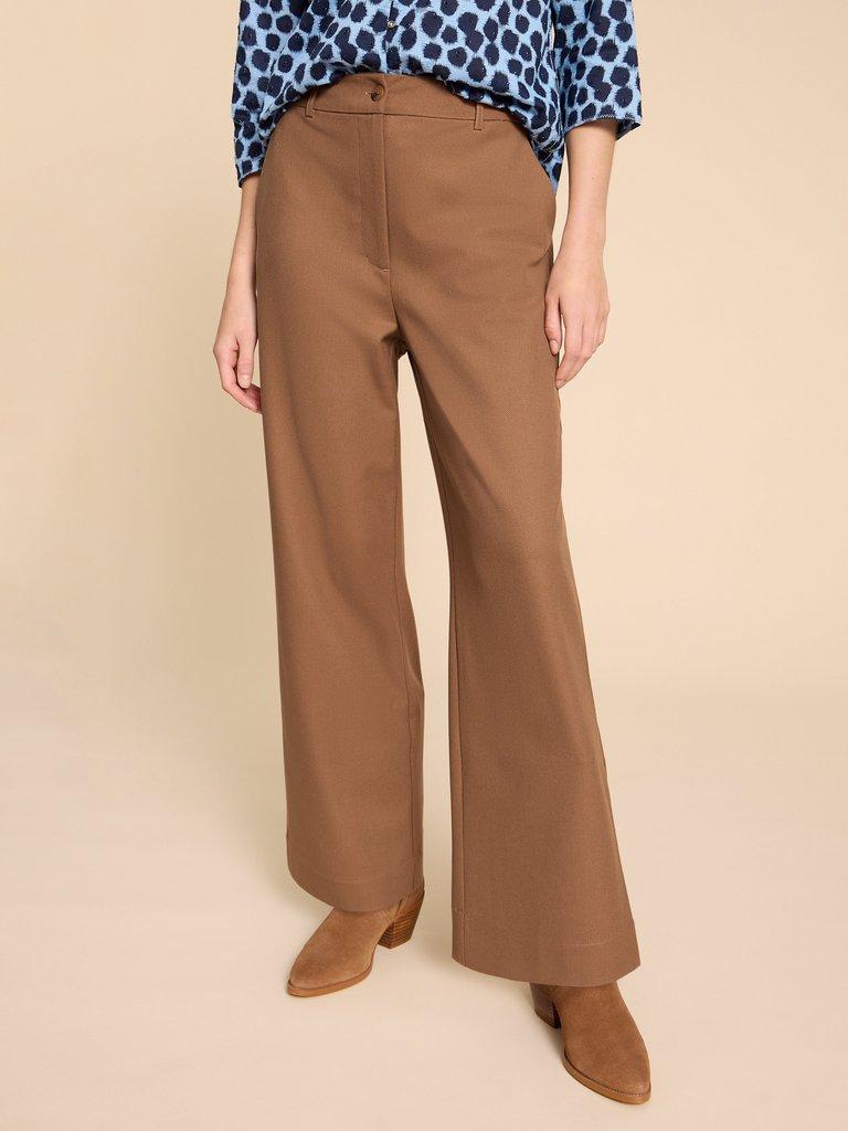 Belle Wide Leg Trouser in MID TAN - MODEL DETAIL