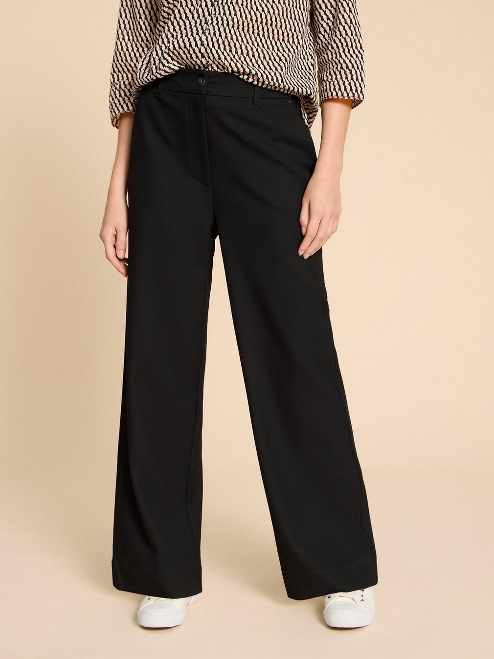 Belle Wide Leg Trouser in PURE BLK - MODEL FRONT