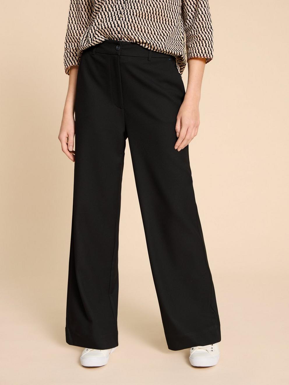 Belle Wide Leg Trouser in PURE BLK - MODEL FRONT